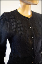 Vintage 1980s Black Mohair Hand Knit Cardigan