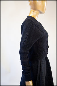 Vintage 1980s Black Mohair Hand Knit Cardigan