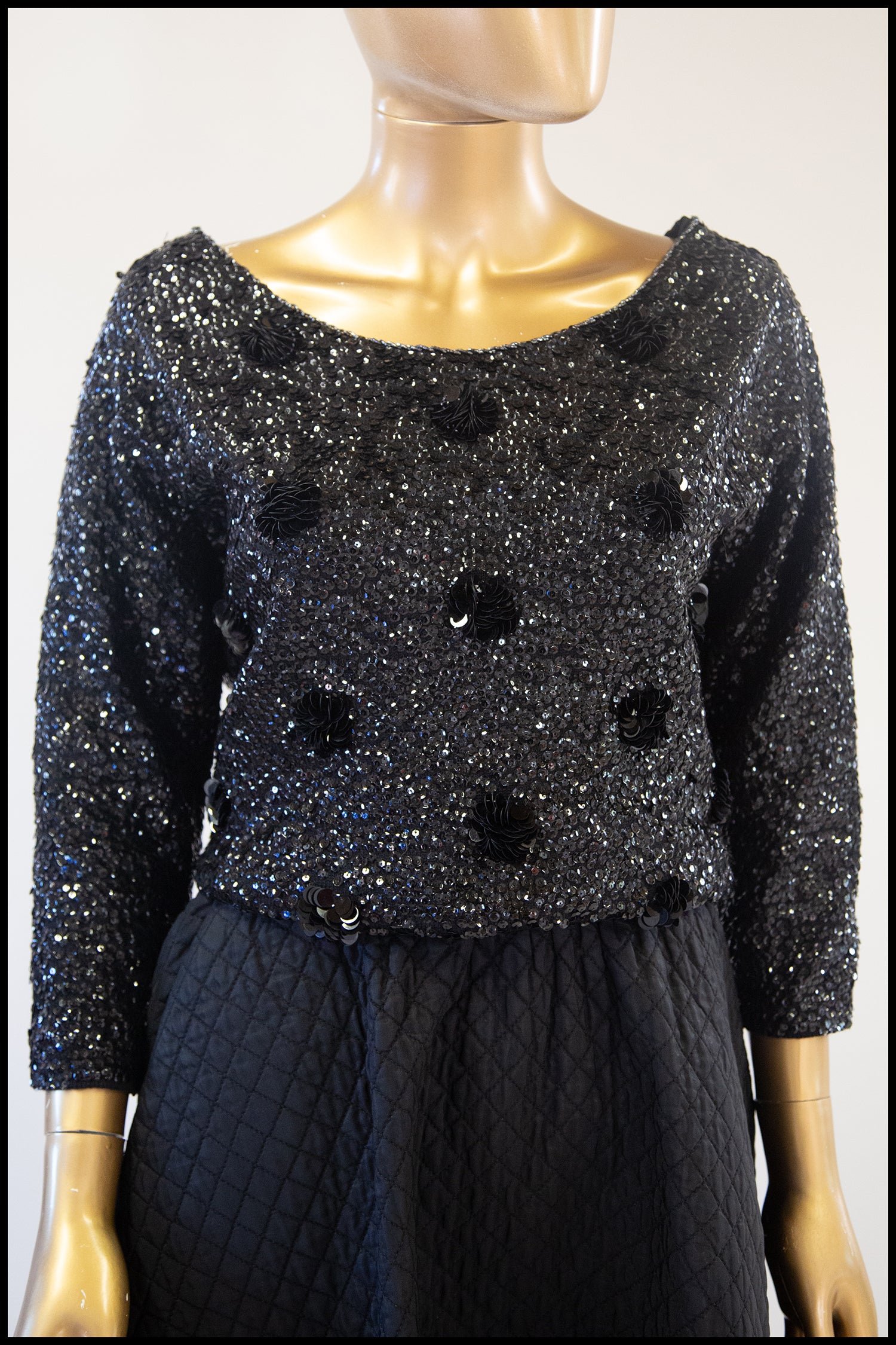 Vintage 1960s Black Polka Dot Sequin Top