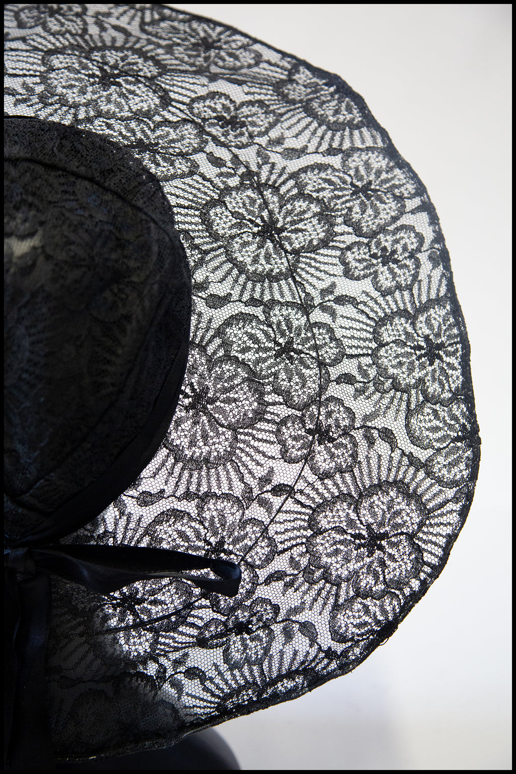 Vintage 1930s Wide Brim Black Lace Hat