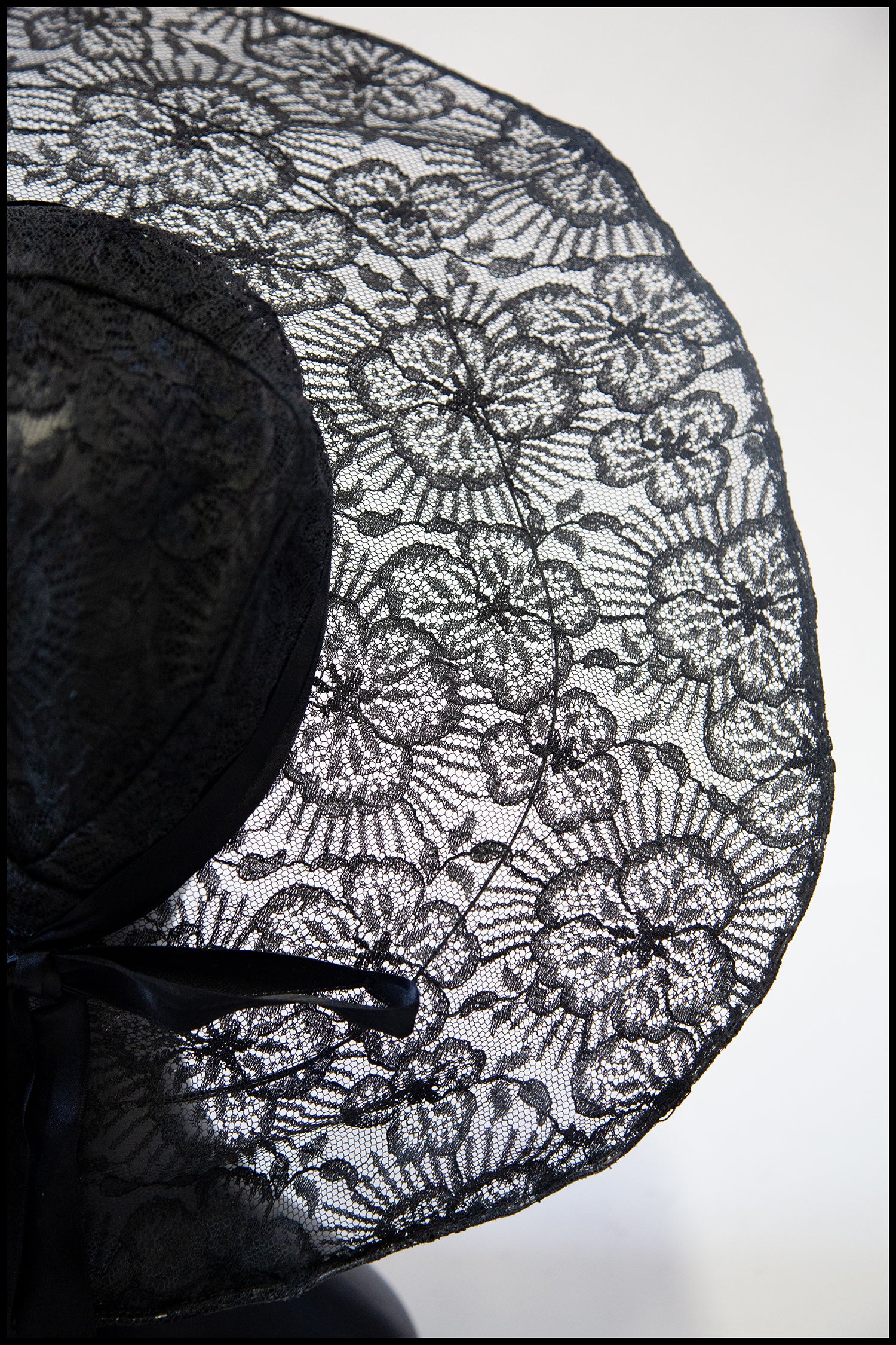 Vintage 1930s Wide Brim Black Lace Hat