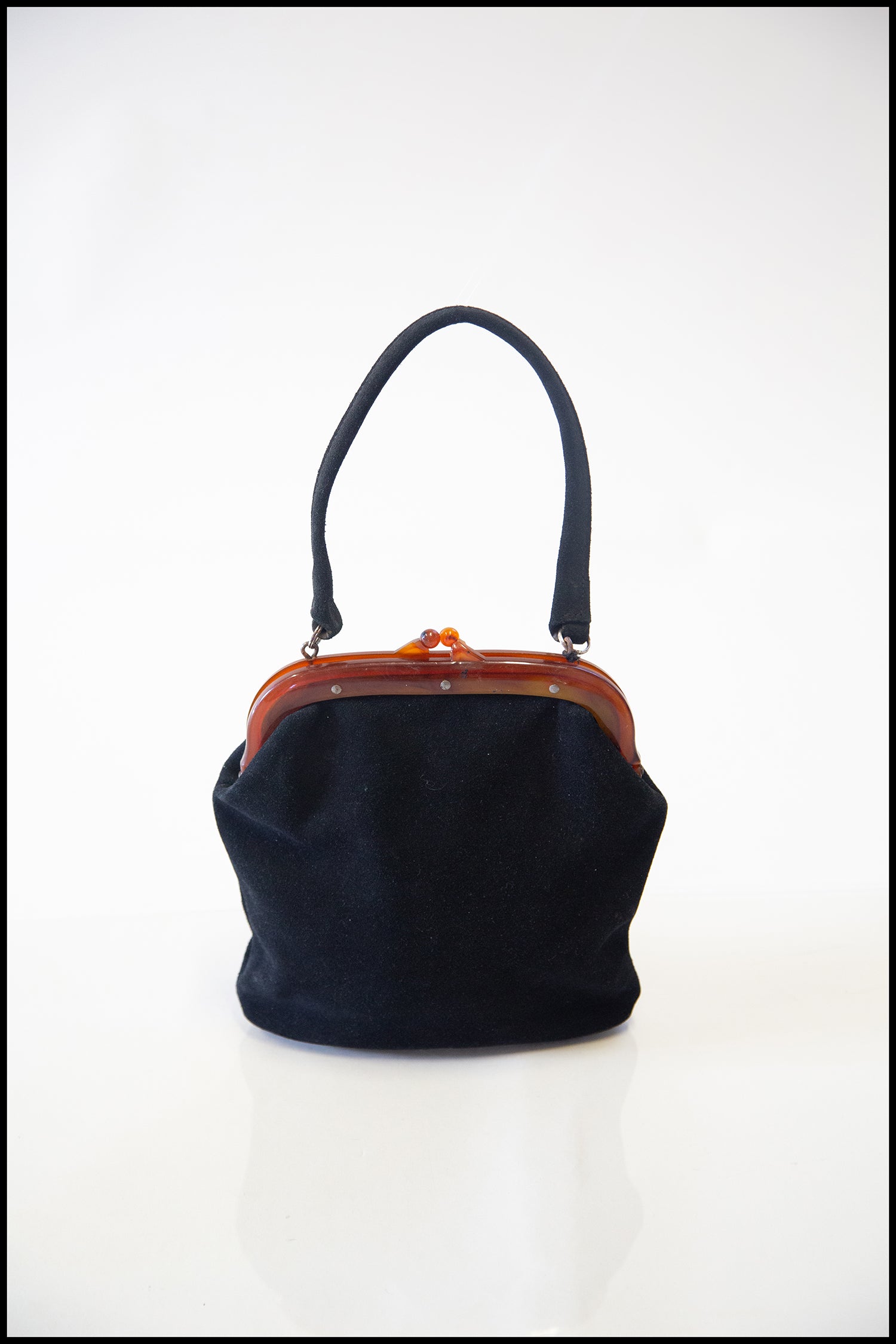 Vintage 1940s Black Suede Hand Bag