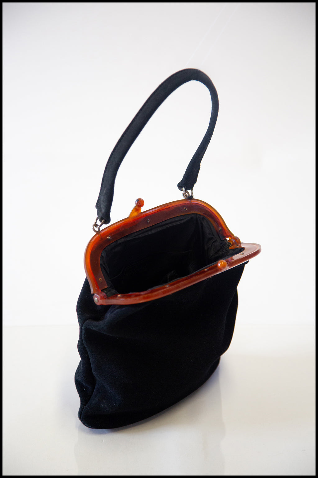 Vintage 1940s Black Suede Hand Bag