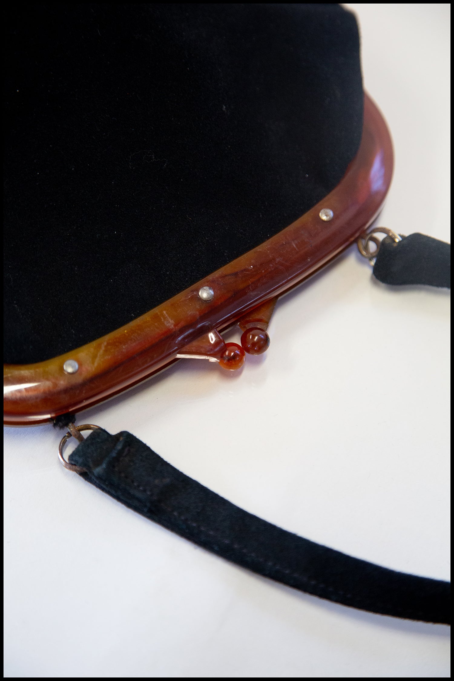 Vintage 1940s Black Suede Hand Bag