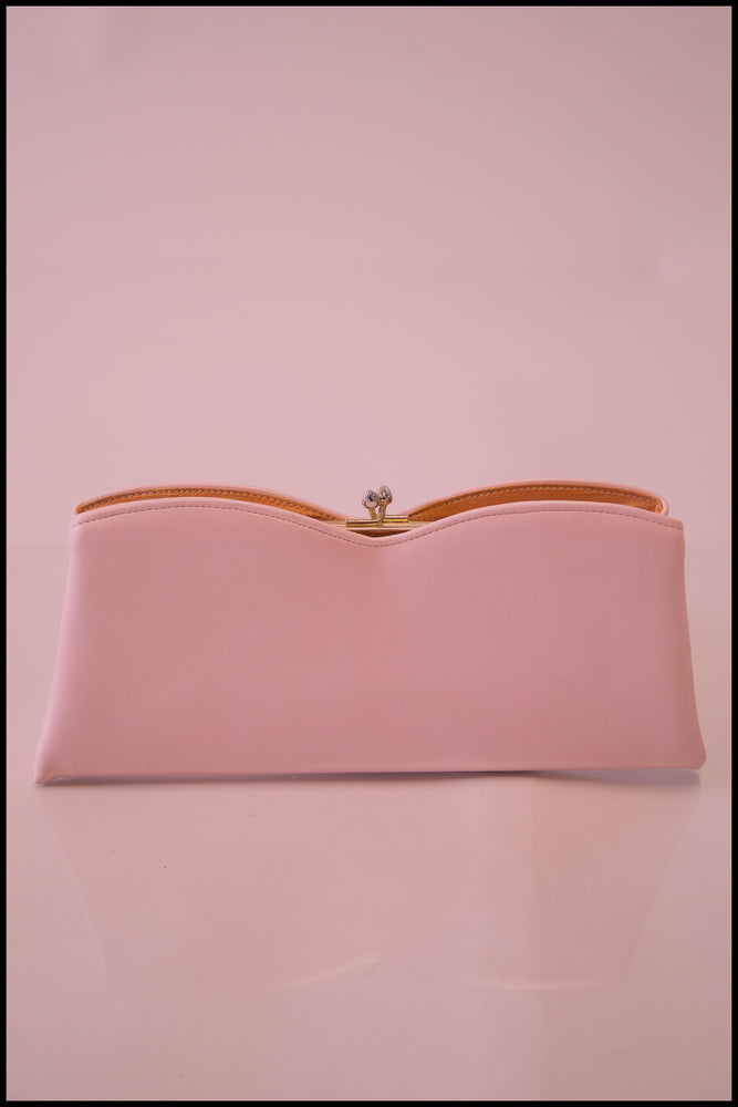 Vintage 1960s Pink Pearlescent Leather Clutch Bag