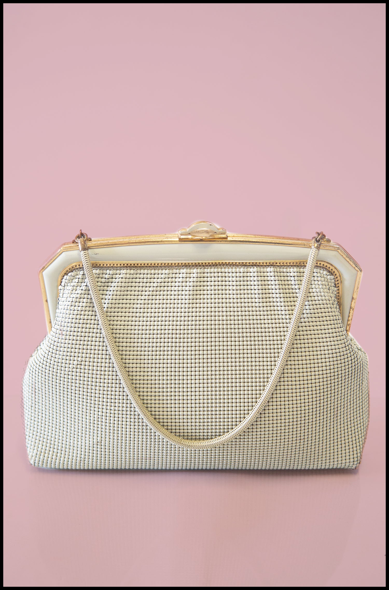 Vintage 1970s Cream Chain Mail Mesh Bag