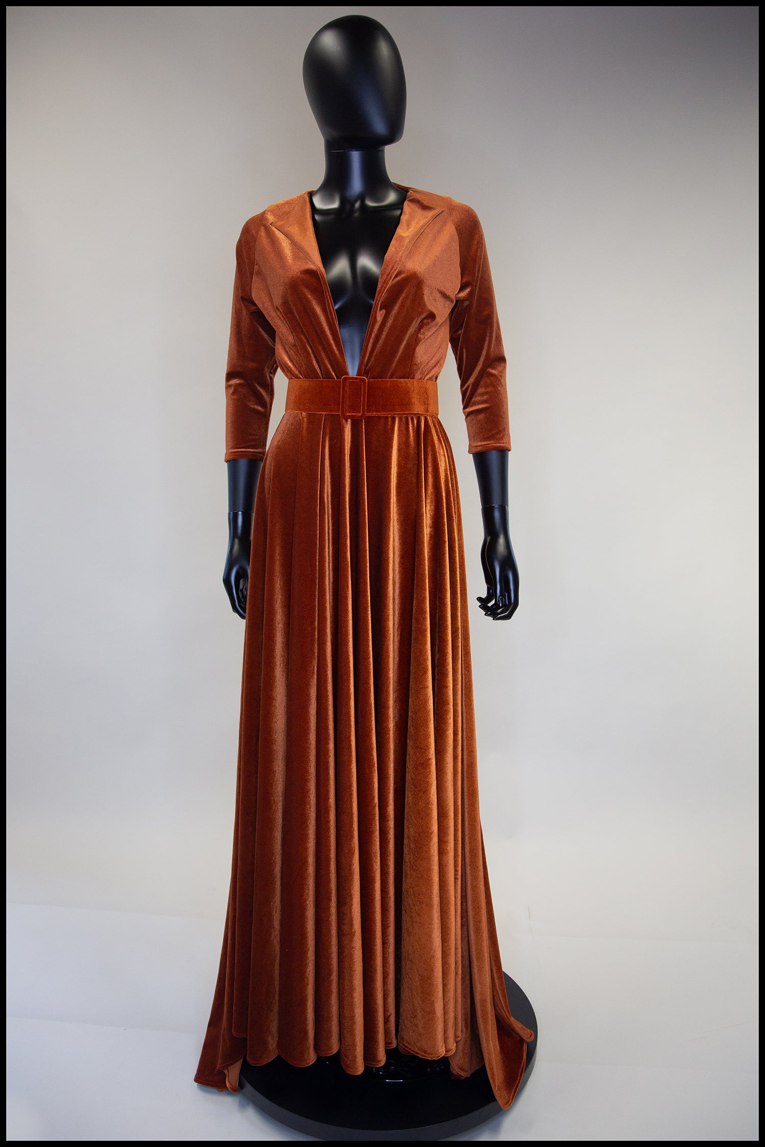 burnt orange velvet dress Amber
