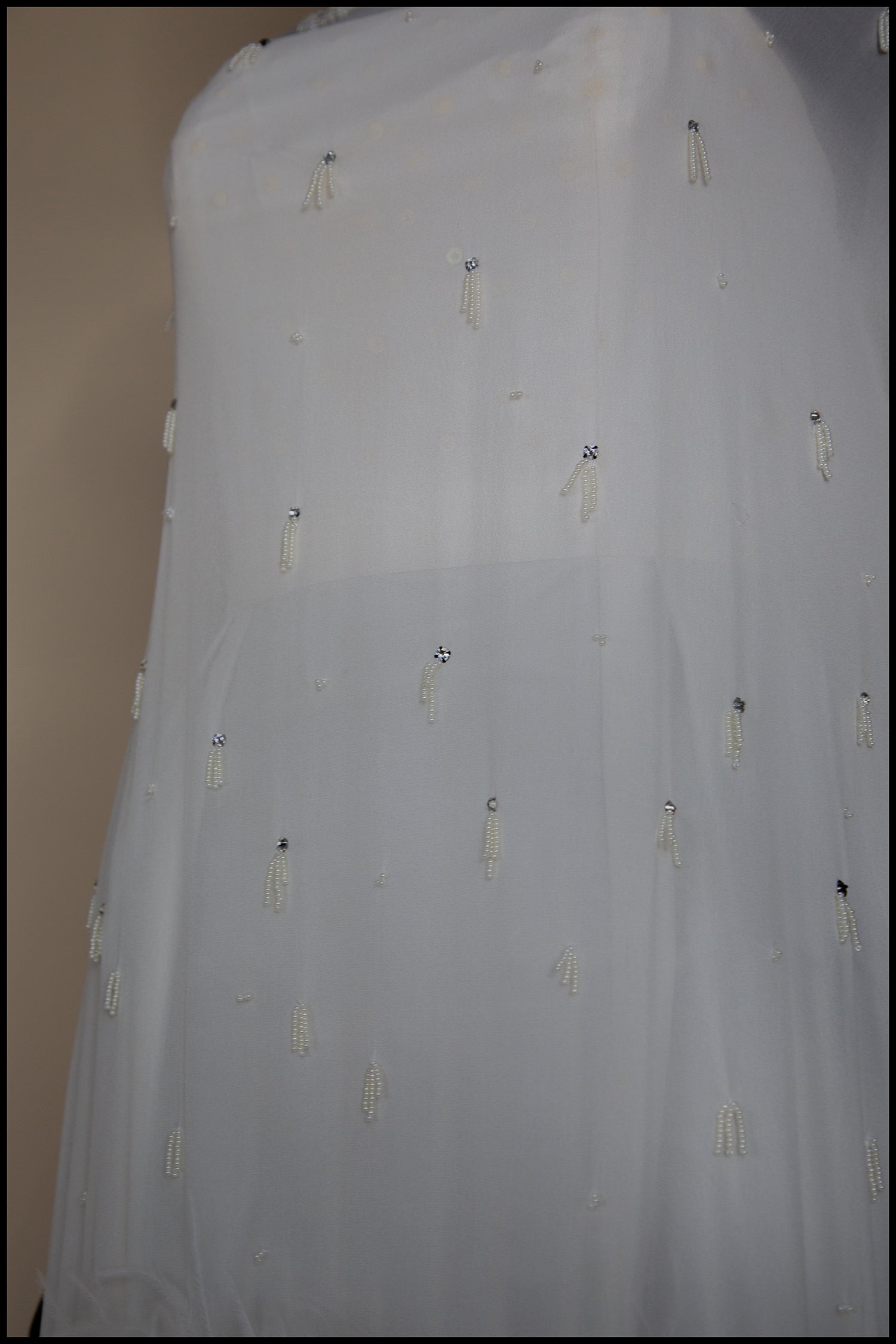 Clara - Beaded Silk Georgette Mini Dress with Ostrich Feather Hem - S