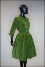 Vintage 1950s Green Corduroy Shirt Dress