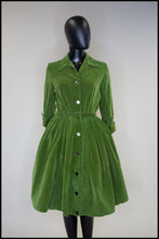 Vintage 1950s Green Corduroy Shirt Dress