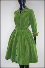 Vintage 1950s Green Corduroy Shirt Dress