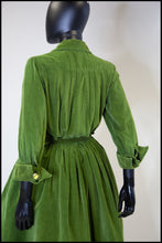 Vintage 1950s Green Corduroy Shirt Dress