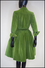 Vintage 1950s Green Corduroy Shirt Dress
