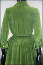 Vintage 1950s Green Corduroy Shirt Dress