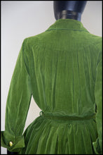 Vintage 1950s Green Corduroy Shirt Dress