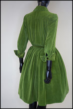 Vintage 1950s Green Corduroy Shirt Dress