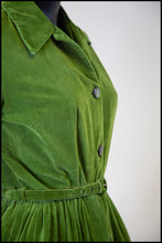Vintage 1950s Green Corduroy Shirt Dress