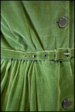 Vintage 1950s Green Corduroy Shirt Dress