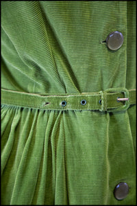 Vintage 1950s Green Corduroy Shirt Dress