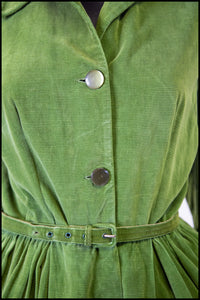 Vintage 1950s Green Corduroy Shirt Dress