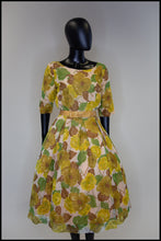 Vintage 1950s Yellow and Green Floral Dress