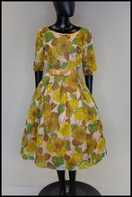 Vintage 1950s Yellow and Green Floral Dress