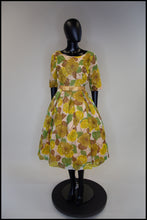Vintage 1950s Yellow and Green Floral Dress