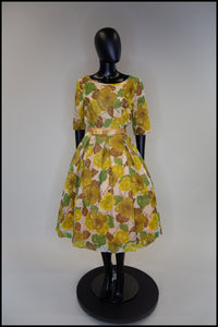 Vintage 1950s Yellow and Green Floral Dress