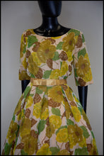 Vintage 1950s Yellow and Green Floral Dress