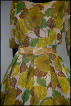 Vintage 1950s Yellow and Green Floral Dress