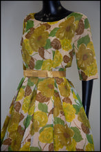 Vintage 1950s Yellow and Green Floral Dress