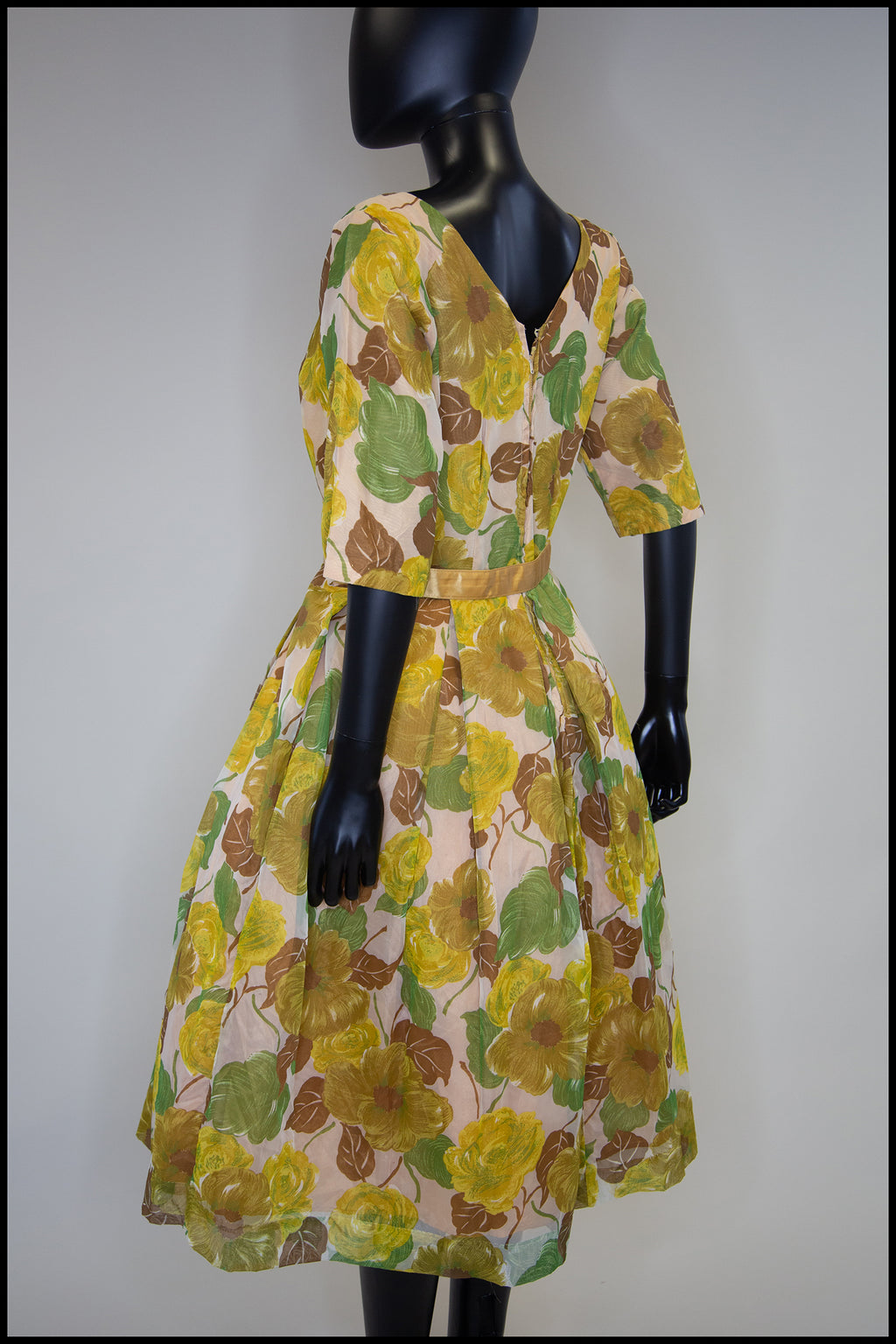 Vintage 1950s Yellow and Green Floral Dress