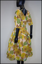 Vintage 1950s Yellow and Green Floral Dress