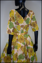 Vintage 1950s Yellow and Green Floral Dress