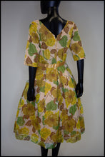 Vintage 1950s Yellow and Green Floral Dress