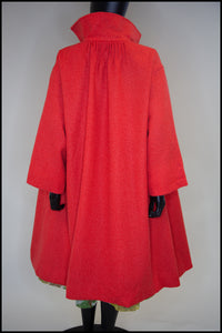 Vintage 1950s Coral Red Wool Swing Coat