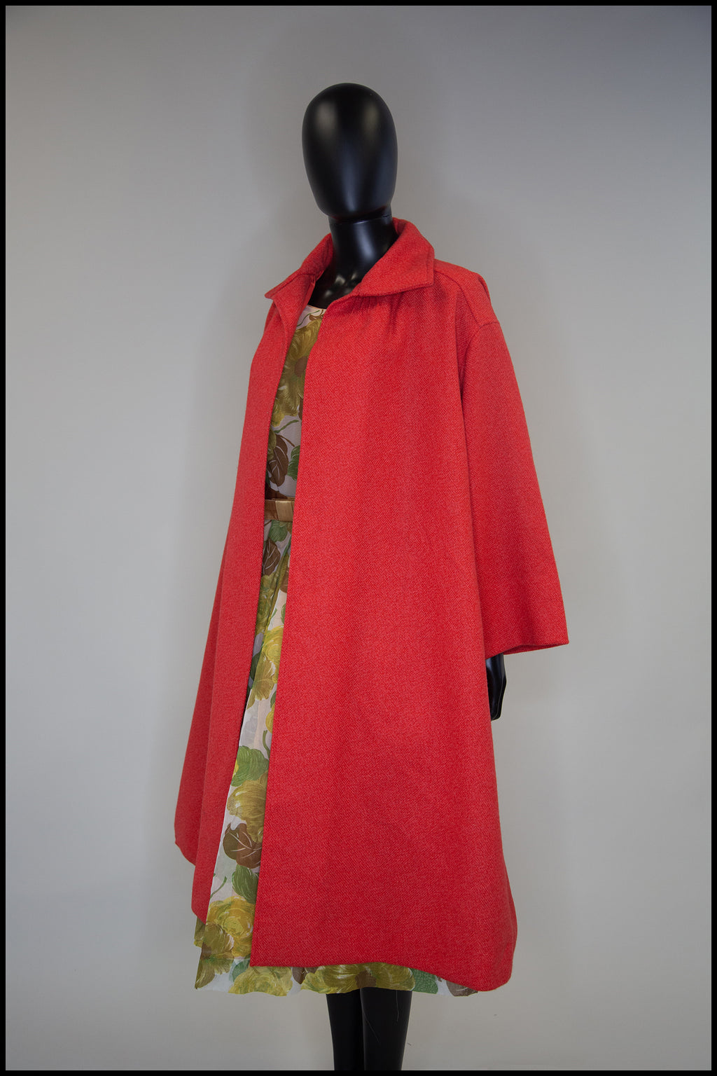 Vintage 1950s Coral Red Wool Swing Coat