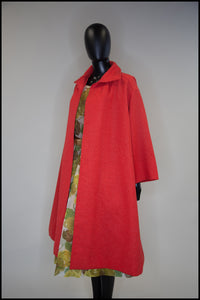Vintage 1950s Coral Red Wool Swing Coat