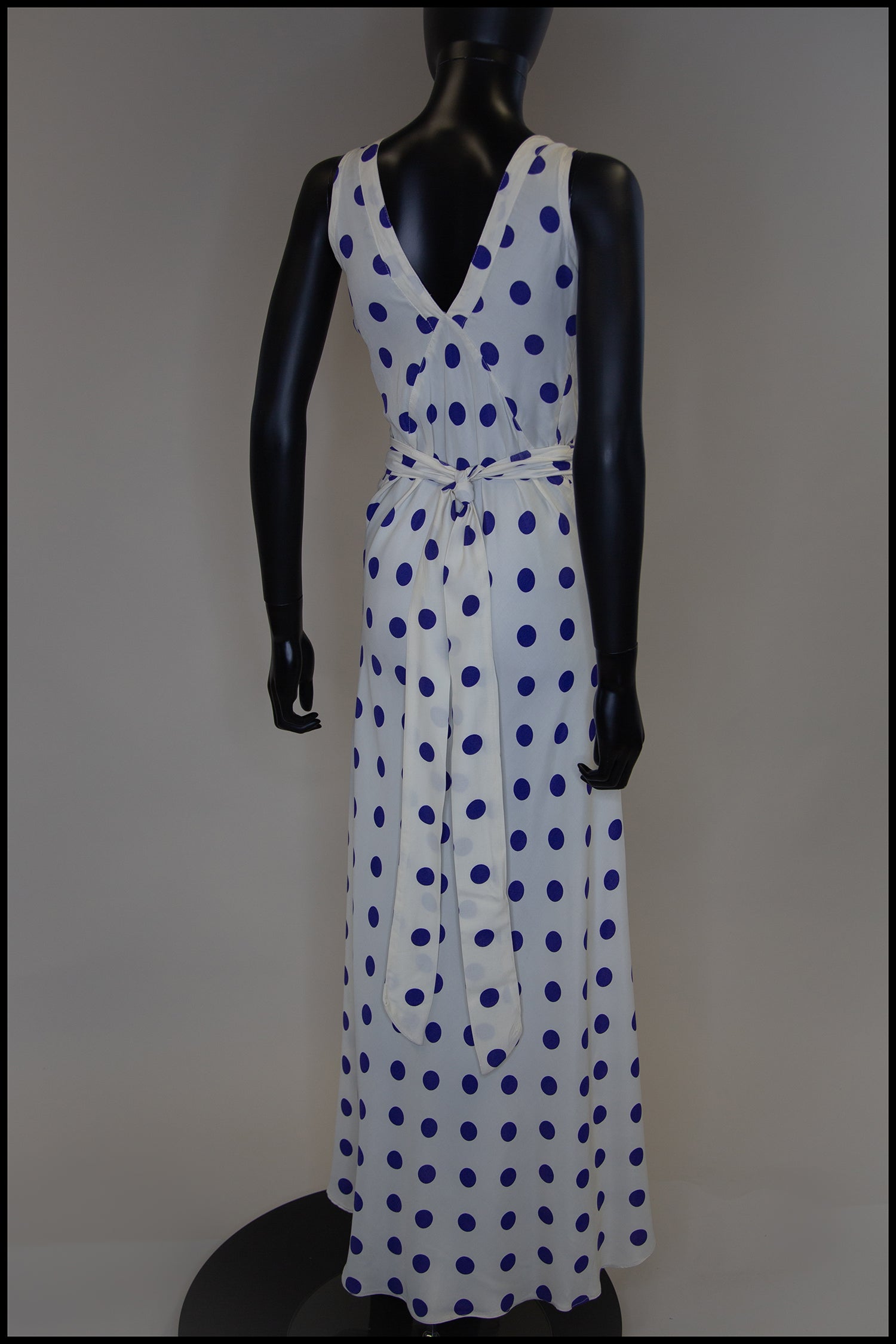 Vintage 1980s Blue Polka Dot Bias Cut Dress