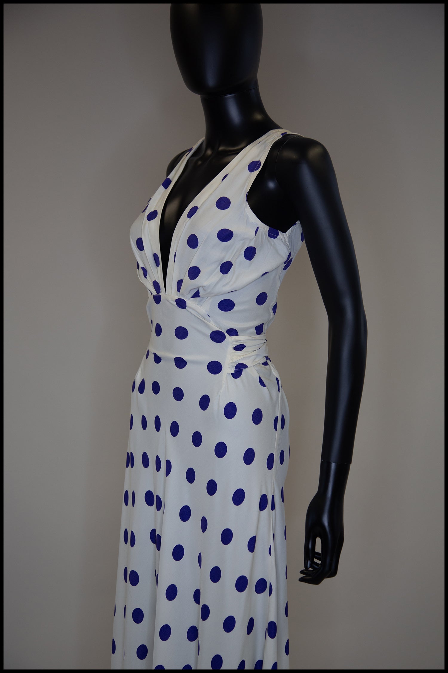 Vintage 1980s Blue Polka Dot Bias Cut Dress