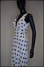 Vintage 1980s Blue Polka Dot Bias Cut Dress