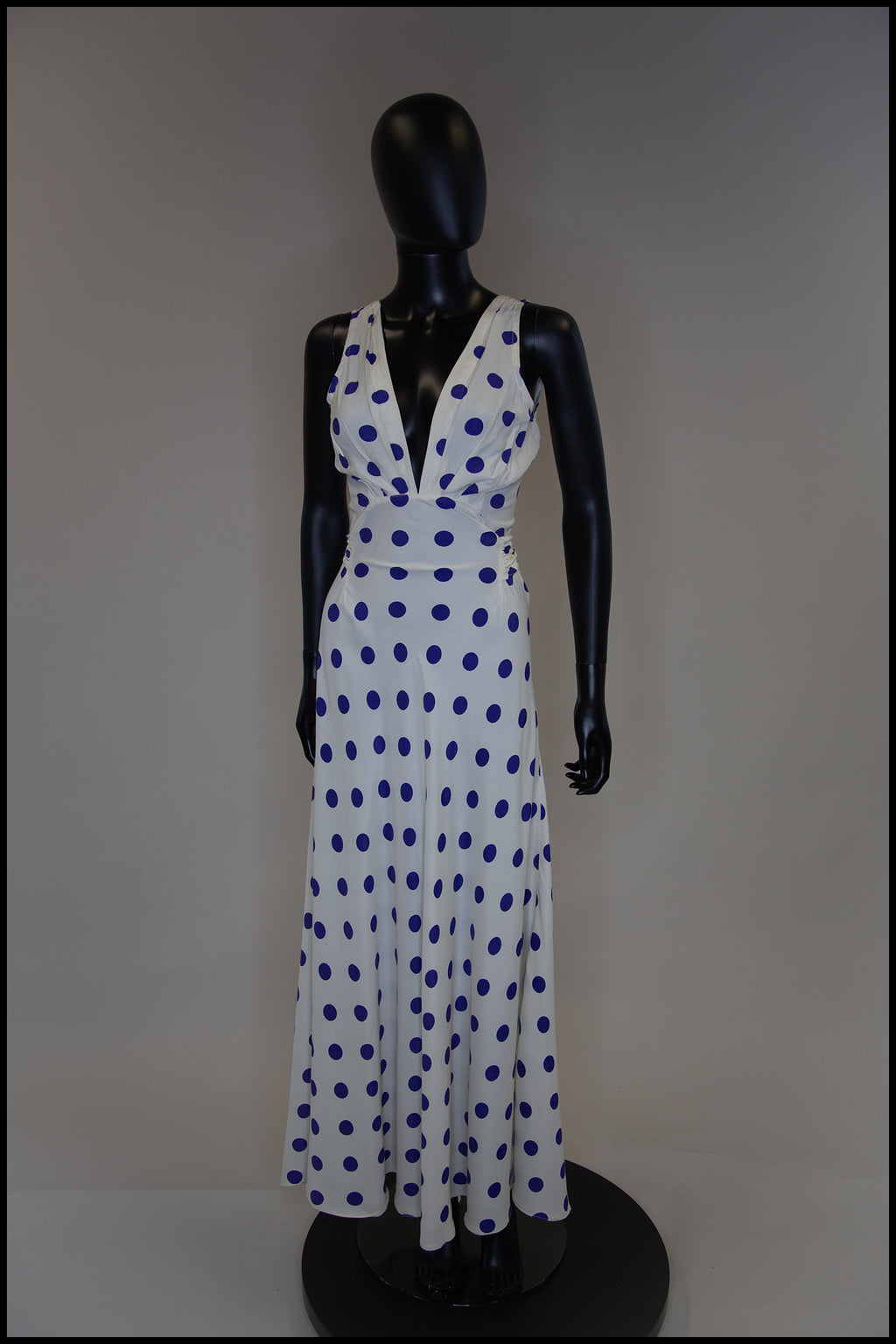 Vintage 1980s Blue Polka Dot Bias Cut Dress