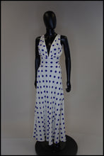 Vintage 1980s Blue Polka Dot Bias Cut Dress