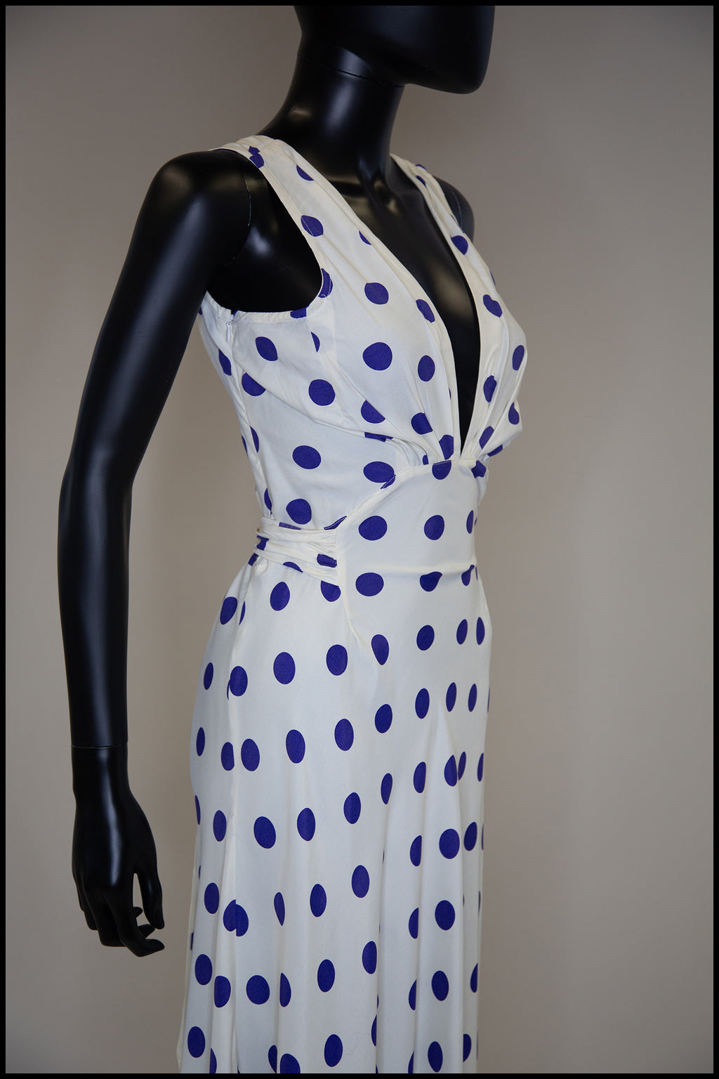 Vintage 1980s Blue Polka Dot Bias Cut Dress