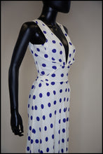 Vintage 1980s Blue Polka Dot Bias Cut Dress