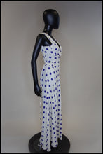 Vintage 1980s Blue Polka Dot Bias Cut Dress
