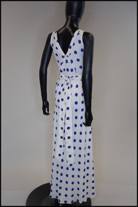 Vintage 1980s Blue Polka Dot Bias Cut Dress