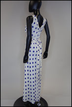 Vintage 1980s Blue Polka Dot Bias Cut Dress