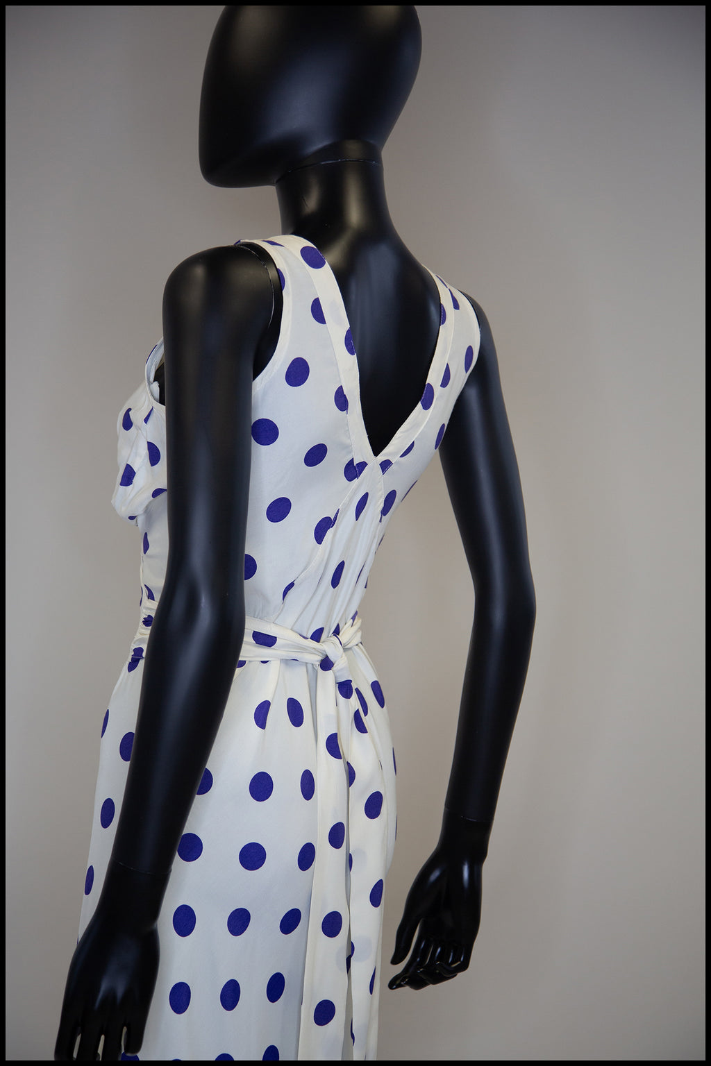 Vintage 1980s Blue Polka Dot Bias Cut Dress