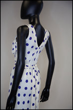 Vintage 1980s Blue Polka Dot Bias Cut Dress